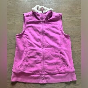 LL Bean Pink White fleece vest Women’s size Small